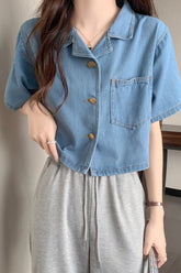 Short Sleeve Turn Down Collar Denim Shirt
